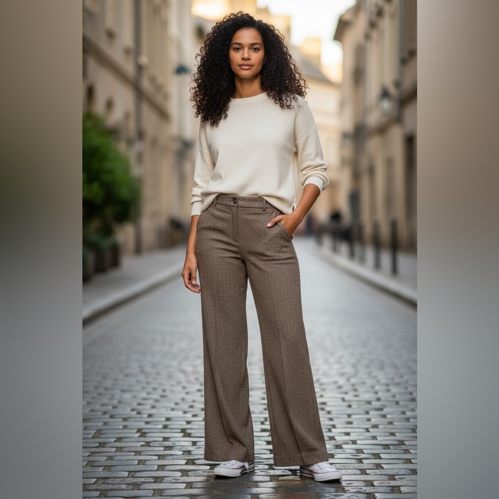 Hilary Radley Brown Combo Straight Wide Leg Pants Size 14 NWT